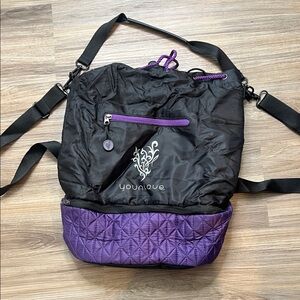 Younique Black and Purple Quilted-Bottom Convertible Drawstring Tote